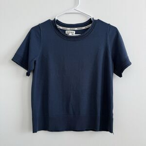 Bearpaw Navy Blue Short Sleeve Knit Sweater Rayon Blend Classic Lounge Sz Medium